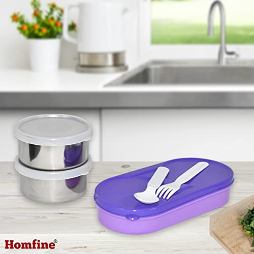 Homfine Lunch Box with 3 Containers Stainless Steel and Plastic | Insulated Fabric Zipper Bag Leak Proof Microwave Safe Full Meal Easy to Carry (Blue, 1U) - Image 2