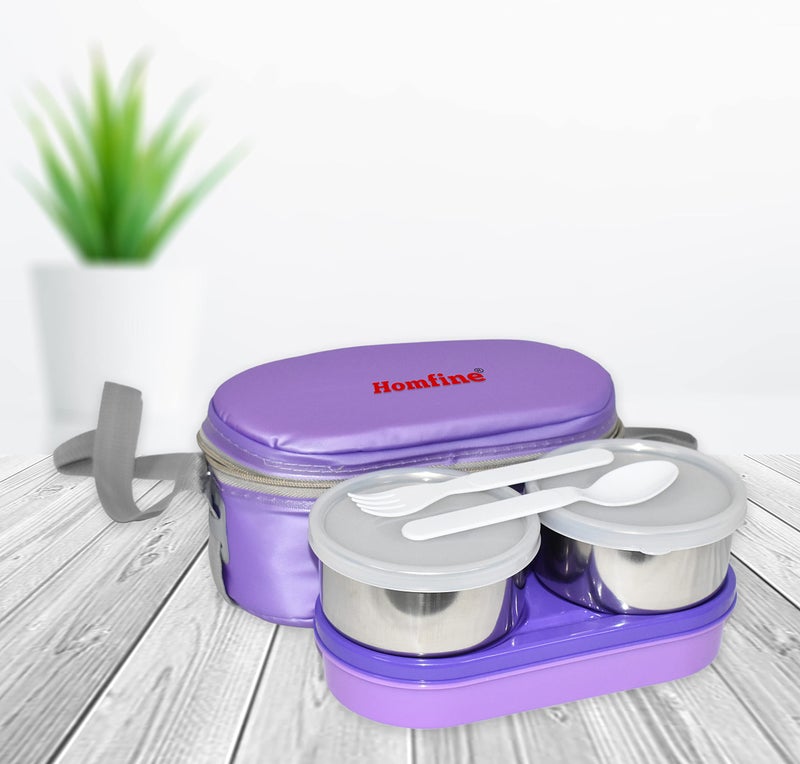Homfine Lunch Box with 3 Containers Stainless Steel and Plastic | Insulated Fabric Zipper Bag Leak Proof Microwave Safe Full Meal Easy to Carry (Blue, 1U) - Image 1
