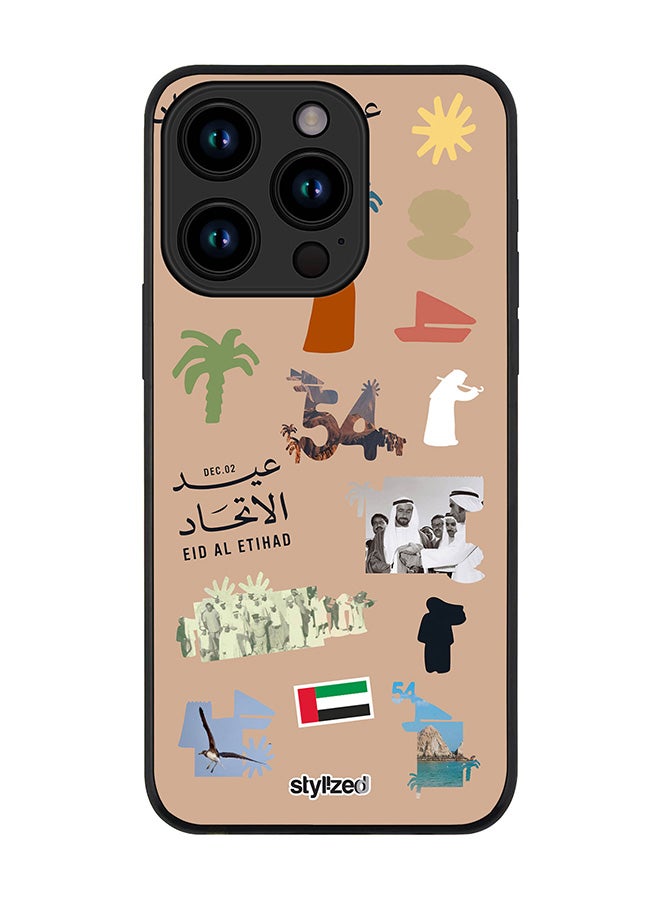 Stylizedd Cover for iPhone 15 Pro Case, Rugged Black Slim fit Soft Flexible Anti Drop TPU Gel Thin Protective Phone Cases- Eid Al Etihad 54th UAE National Day, Brown - Image 1