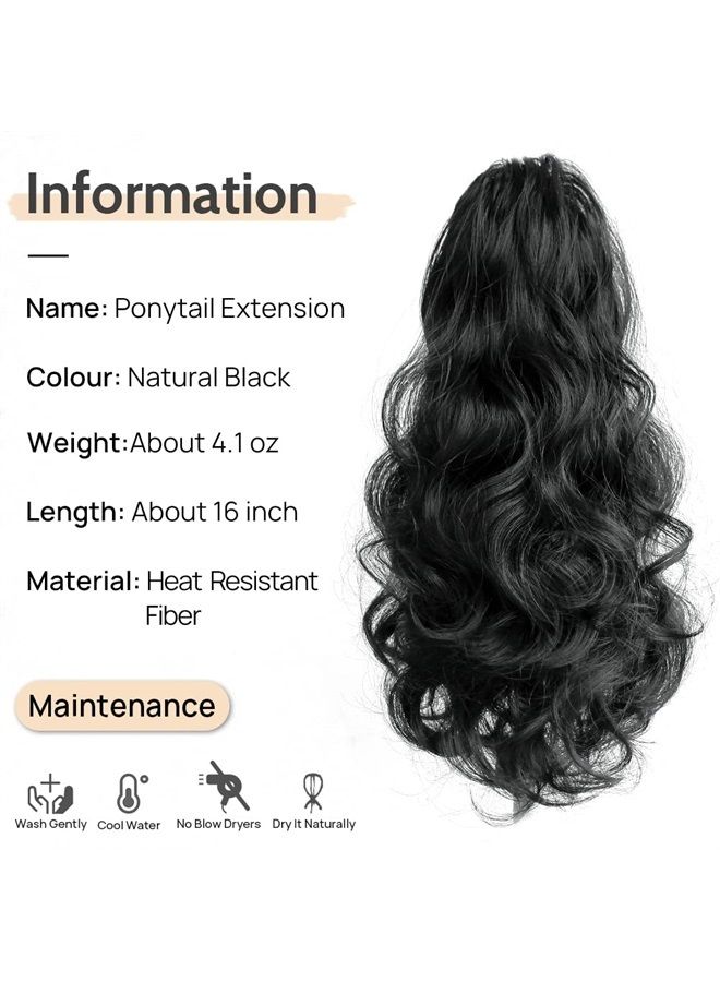StrRid باروكة ذيل الحصان، وصلة ذيل حصان سوداء، وصلات شعر مموجة بطول 16 بوصة، ذيل حصان صناعي، شعر صناعي مجعد رقيق، مشبك في ذيل حصان أشقر، قطع شعر للنساء يوميًا، 6 أونصة - أسود - Image 2