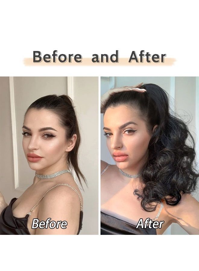 StrRid باروكة ذيل الحصان، وصلة ذيل حصان سوداء، وصلات شعر مموجة بطول 16 بوصة، ذيل حصان صناعي، شعر صناعي مجعد رقيق، مشبك في ذيل حصان أشقر، قطع شعر للنساء يوميًا، 6 أونصة - أسود - Image 3