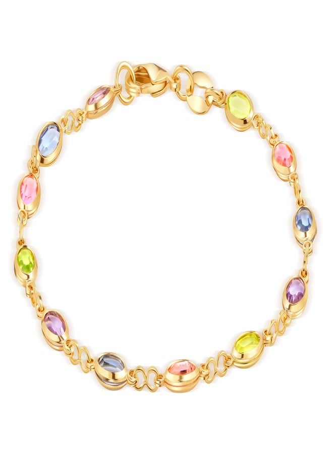 Barzel 18K Gold Plated Multicolor Crystal Bracelet in 7.5 Inches - Made In Brazil - Image 1