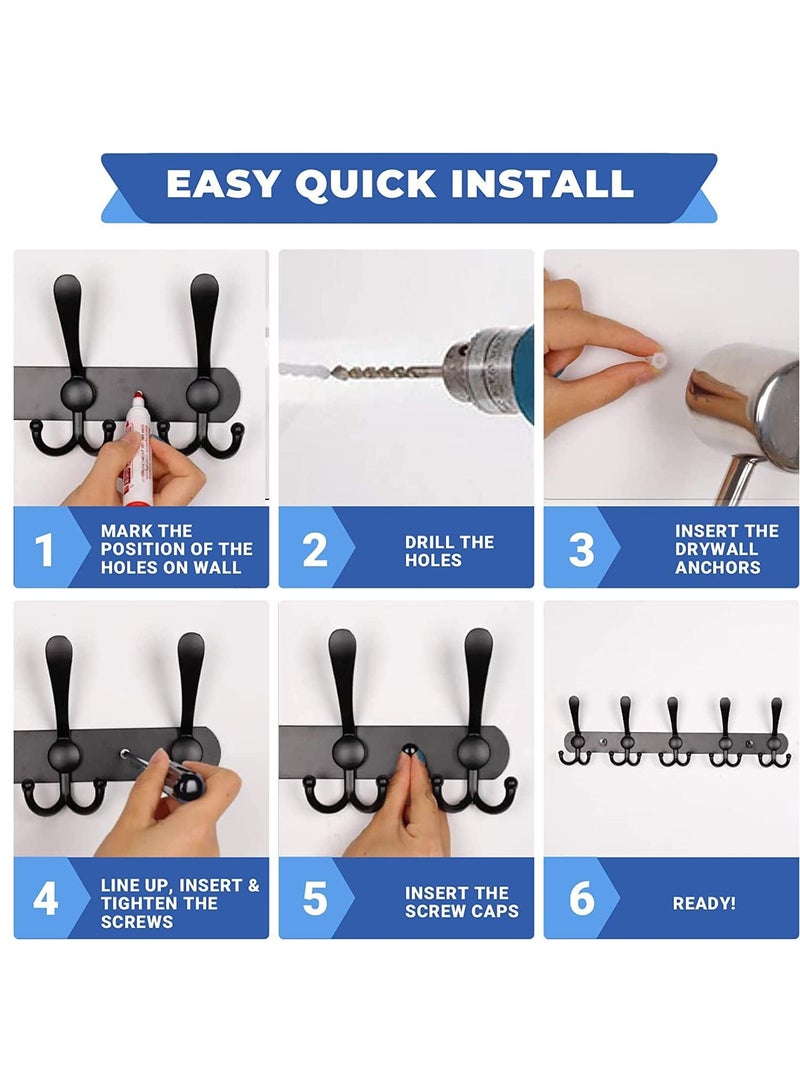 2 PACK Coat Hooks,Stainless Steel Coat Racks, Heavy Duty Coat Hooks Wall Mounted,Black Wall Hanger Wall Hooks and Clothes Hooks(Black) - Image 5