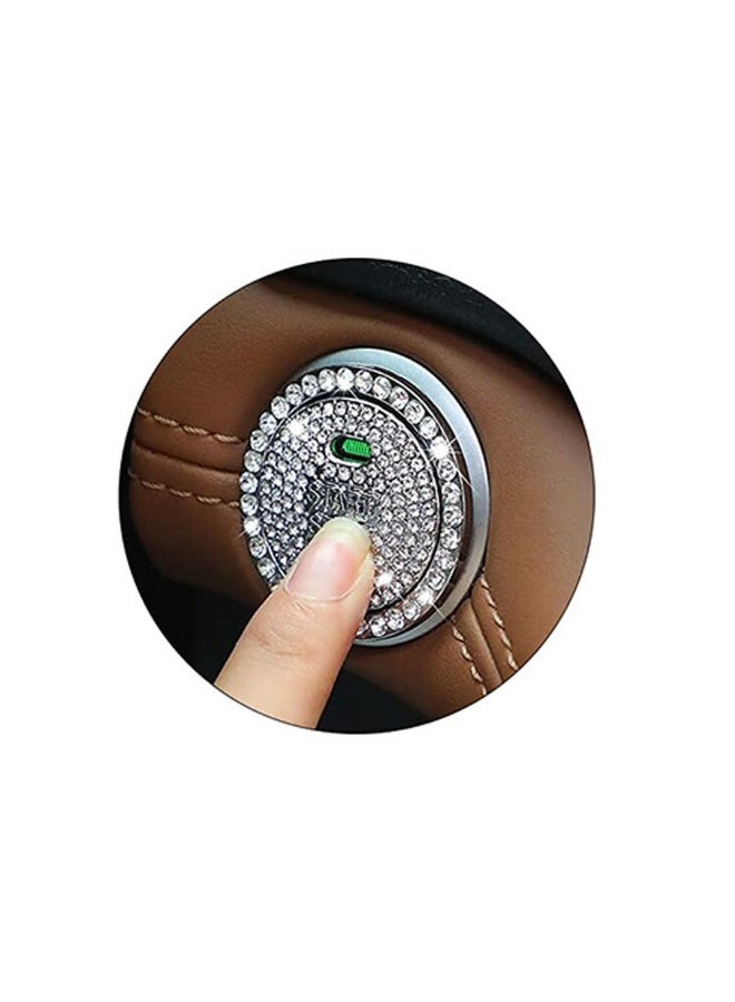 Crystal Rhinestone Car Engine Start Stop Button Cover, Decorative Protective Ring, Interior Accessory (Silver) - Image 1