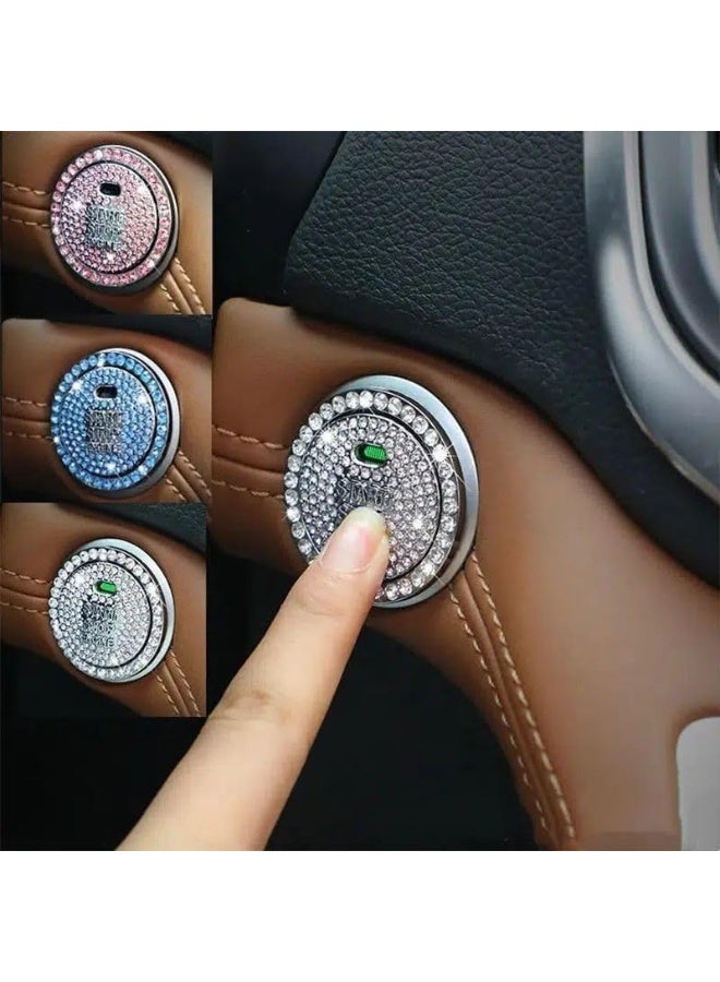 Crystal Rhinestone Car Engine Start Stop Button Cover, Decorative Protective Ring, Interior Accessory (Silver) - Image 2