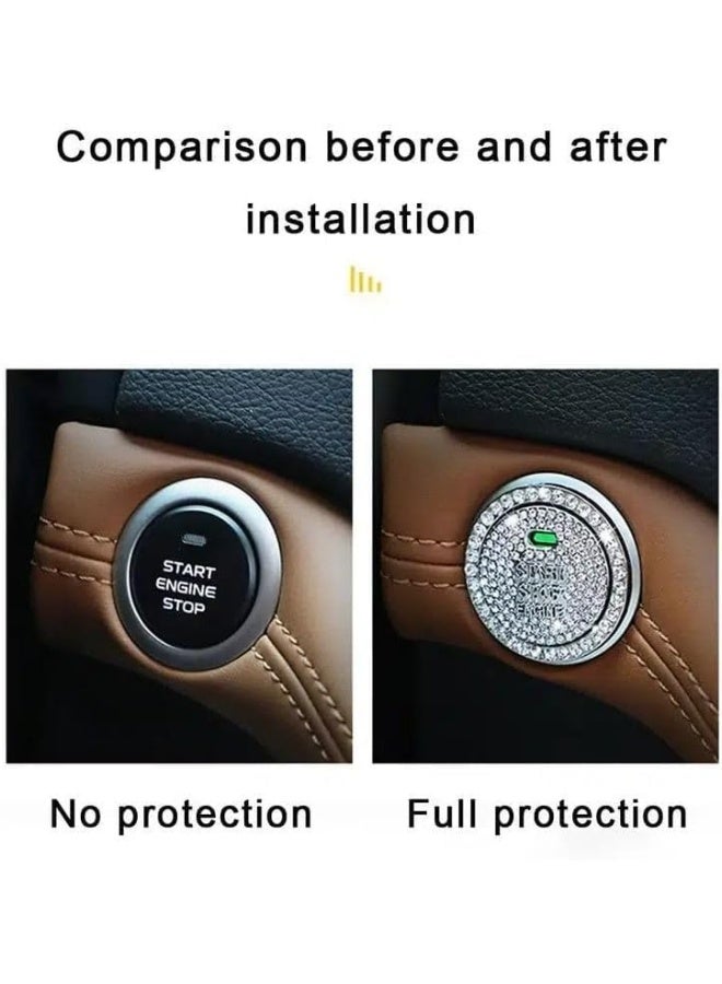 Crystal Rhinestone Car Engine Start Stop Button Cover, Decorative Protective Ring, Interior Accessory (Silver) - Image 3