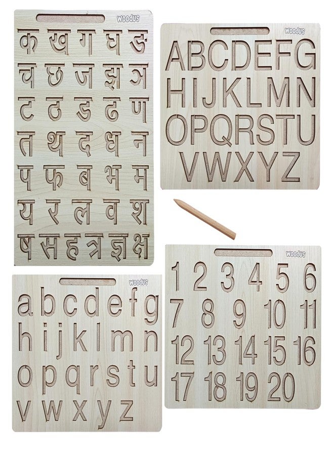 Woodus Wooden Tracing Board for Kids, Educational Learning Board Game (Capital & Small Alphabet, Numbers, Hindi Varnmala) - Image 1