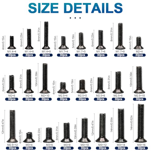 NINDEJIN 720pcs Laptop Notebook Computer Carbon Steel Screws Kit Set, Flat Head Phillips Screw Assortments, M1.4/1.7/2/2.5/3 Countersunk ssd Screws Accessories for SSD Toshiba DELL Sony Samsung - Image 2