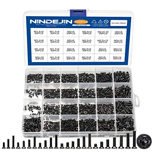 NINDEJIN 720pcs Laptop Notebook Computer Carbon Steel Screws Kit Set, Flat Head Phillips Screw Assortments, M1.4/1.7/2/2.5/3 Countersunk ssd Screws Accessories for SSD Toshiba DELL Sony Samsung - Image 1