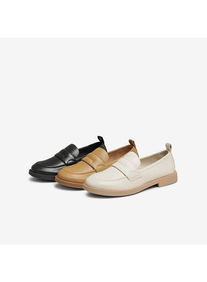 Bata Sheepskin Slip-On Loafers For Women Autumn British Style Flats Aya26Ca4, Apricot Color, Size 37 - Image 5