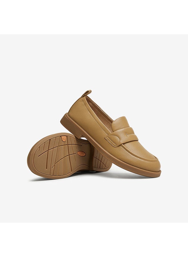 Bata Sheepskin Slip-On Loafers For Women Autumn British Style Flats Aya26Ca4, Apricot Color, Size 37 - Image 3