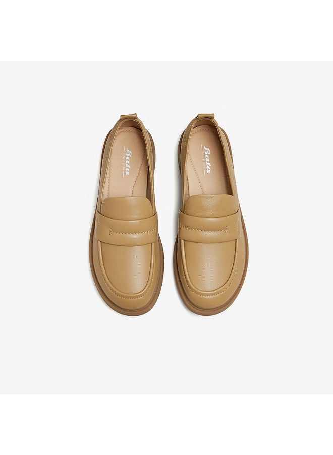 Bata Sheepskin Slip-On Loafers For Women Autumn British Style Flats Aya26Ca4, Apricot Color, Size 37 - Image 2