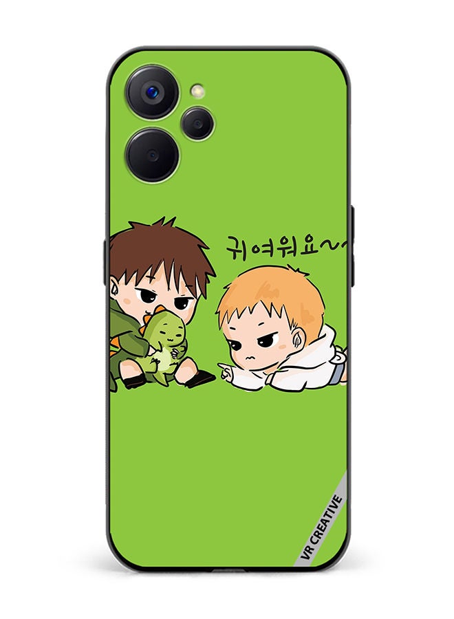 VR CREATIVE Protective Case Cover For Realme 10 5G Two Cute Kids Playing With Dino Design Multicolour - Image 1