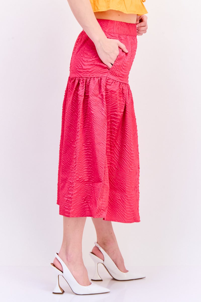 ONLY تنورة ميدي منقوشة للنساء، وردي داكن - Image 3