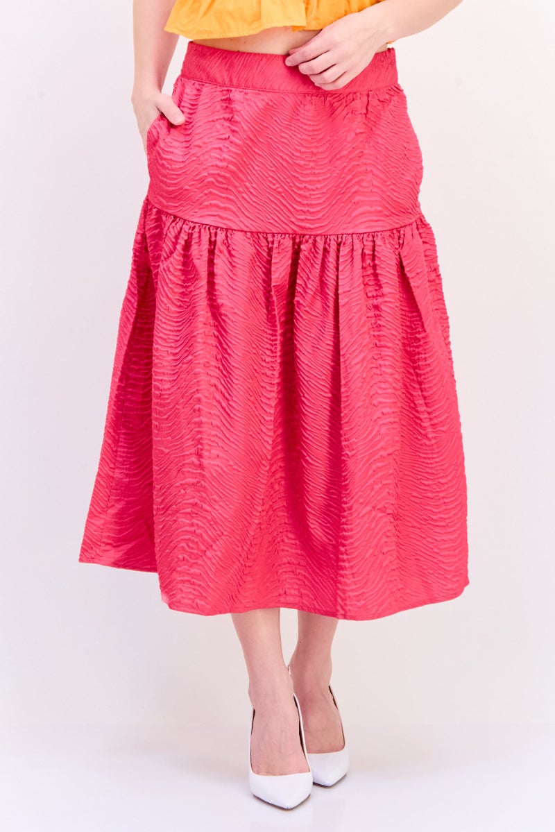 ONLY تنورة ميدي منقوشة للنساء، وردي داكن - Image 1