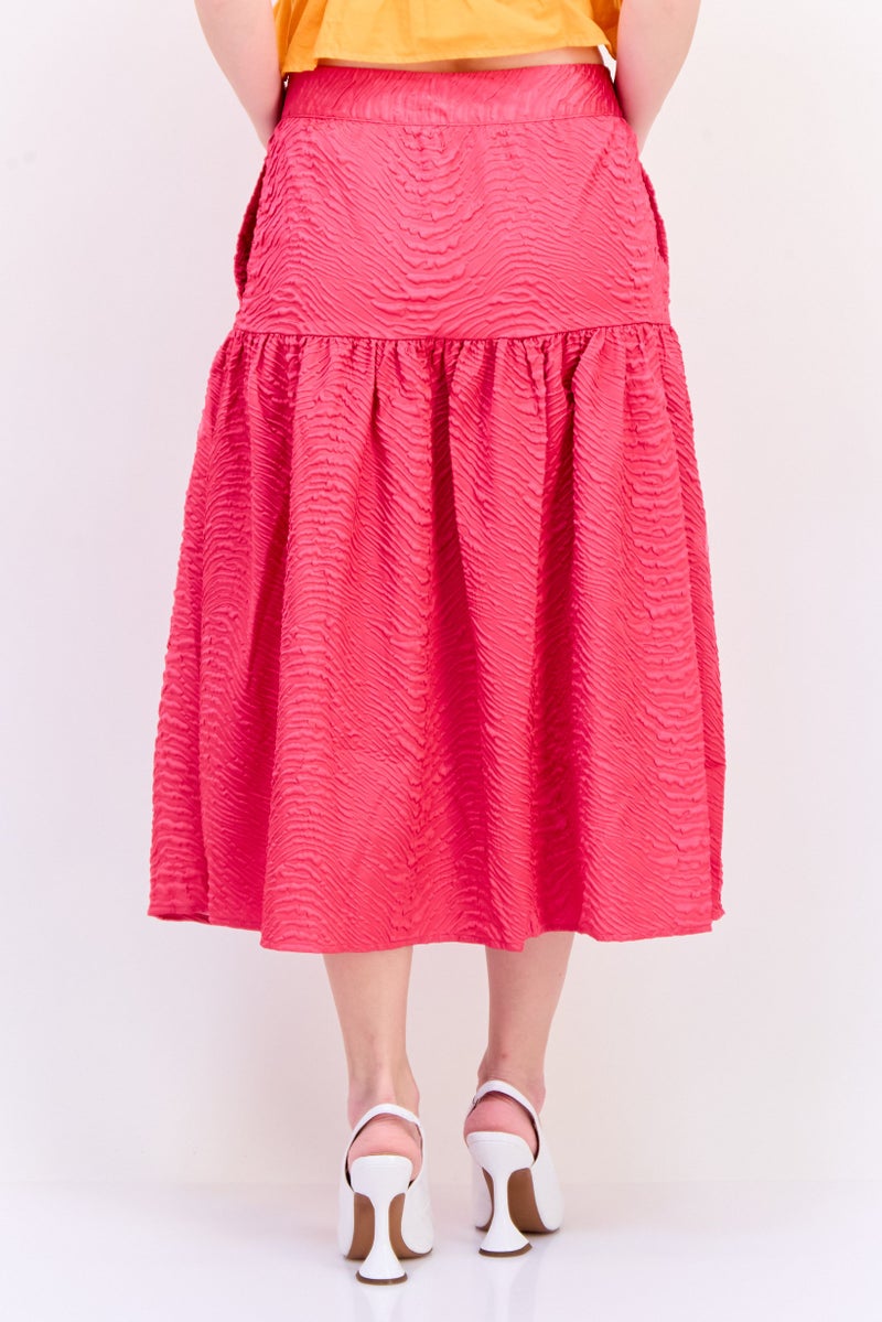 ONLY تنورة ميدي منقوشة للنساء، وردي داكن - Image 4