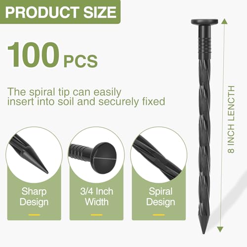 Sissinda 100Pack Plastic Landscape Edging Spikes 8 Inch Spiral Landscape Anchoring SpikesLandscape Spikes for Garden Lawn Yard Paver Edging Weed Barrier Artificial Turf More - Image 3