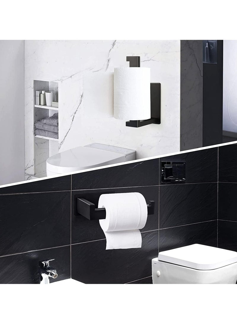 أوزيغالور حامل ورق تواليت، حامل ورق تواليت بدون حفر، حامل ورق تواليت من الفولاذ المقاوم للصدأ 304 ذاتي اللصق لحامل ورق التواليت للحمام والمطبخ (أسود) - Image 1