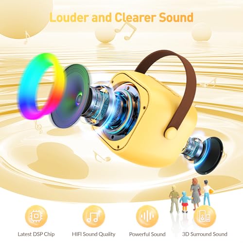 BEILIHART Mini Karaoke Machine for Kids Adults：Portable Bluetooth Karaoke Speaker with 2 Wireless Microphones and Lights for Home Party, Christmas Birthday Gifts for 4-12+ Years Old Girls Boys(Yellow) - Image 2