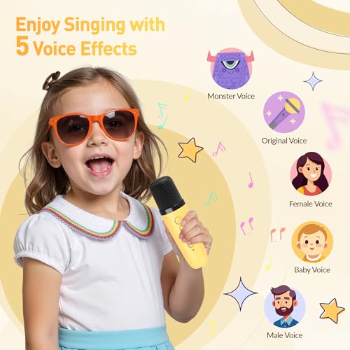BEILIHART Mini Karaoke Machine for Kids Adults：Portable Bluetooth Karaoke Speaker with 2 Wireless Microphones and Lights for Home Party, Christmas Birthday Gifts for 4-12+ Years Old Girls Boys(Yellow) - Image 4