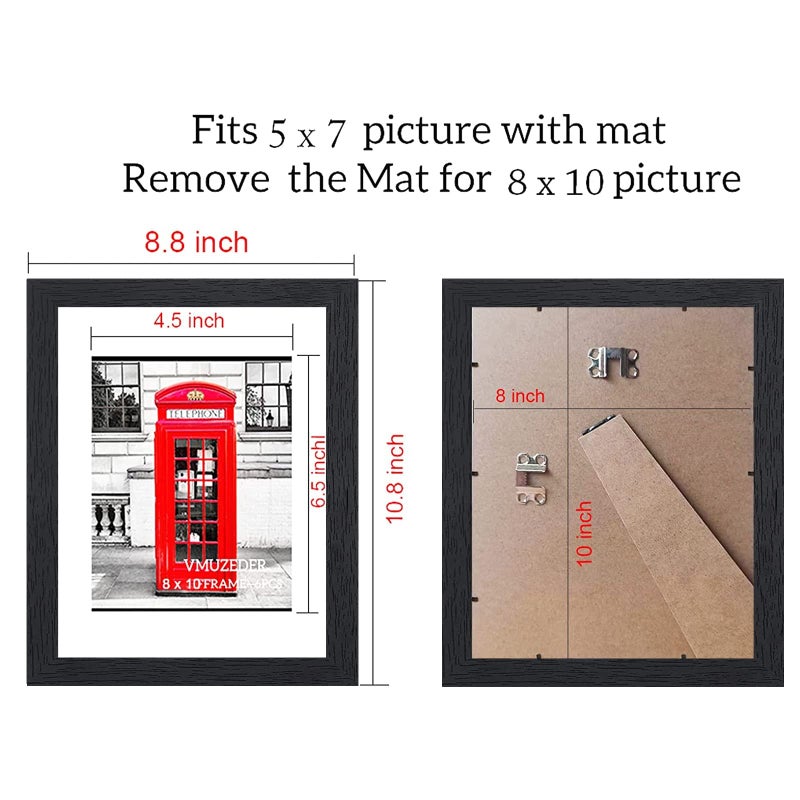 VMUZEDER إطار صورة Vmuzeder 8X10 أسود مجموعة مكونة من 6 صور عرض 5X7 مع حصيرة أو 8X10 بدون حصيرة للتركيب على الحائط أو عرض أعلى الطاولة إطارات الصور المجمعة للجدار - Image 3