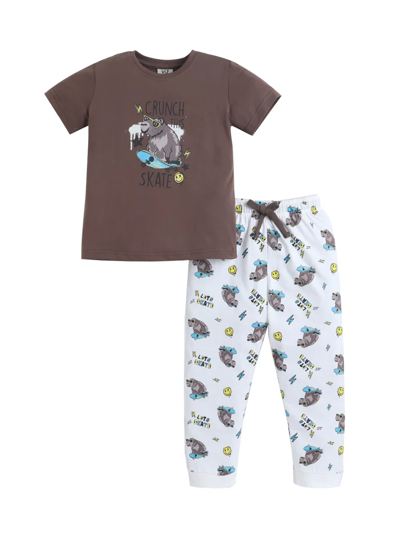 Victor And Jane  Boys Bear Skate Graphic Cotton Pajama Set – T-Shirt & Pajama Pants Nightwear for Men | Best Price UAE