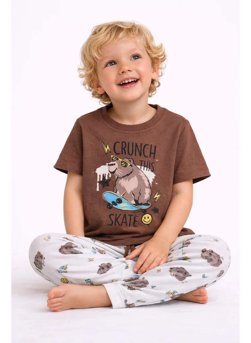 victor and jane Boys Bear Skate Graphic Cotton Pajama Set – T-Shirt & Pajama Pants Nightwear