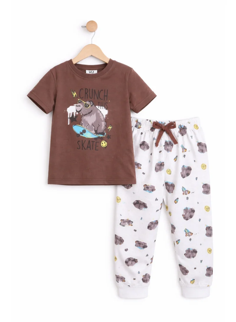 victor and jane Boys Bear Skate Graphic Cotton Pajama Set – T-Shirt & Pajama Pants Nightwear
