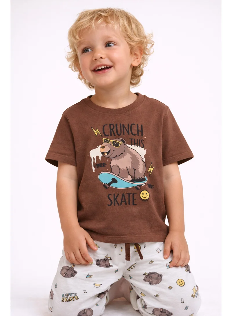 Victor And Jane  Boys Bear Skate Graphic Cotton Pajama Set – T-Shirt & Pajama Pants Nightwear for Men | Best Price UAE