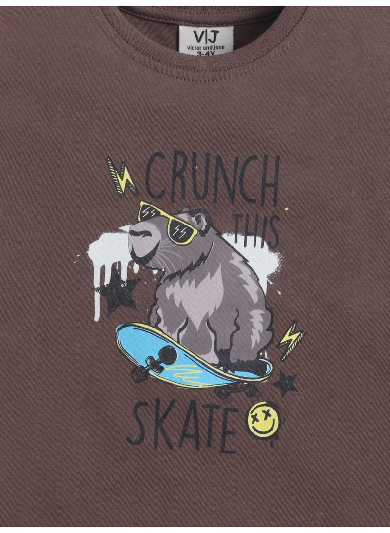 Victor And Jane  Boys Bear Skate Graphic Cotton Pajama Set – T-Shirt & Pajama Pants Nightwear for Men | Best Price UAE
