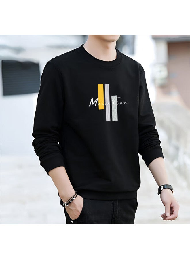 Vancamel Men's Crew Neck Sweatshirt Autumn Long Sleeve T-shirt Casual Loose Fit Black 2XL - Image 1