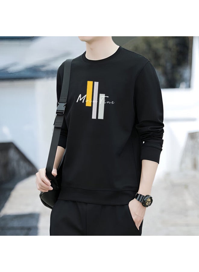 Vancamel Men's Crew Neck Sweatshirt Autumn Long Sleeve T-shirt Casual Loose Fit Black 2XL - Image 2