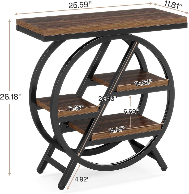 Tribesigns 3 Tier Narrow Wood Side Table, 65 x 30 cm Sofa Table with Storage Compartment, Industrial Side Table for Living Room, Slim Bedside Table for Bedroom - Image 2