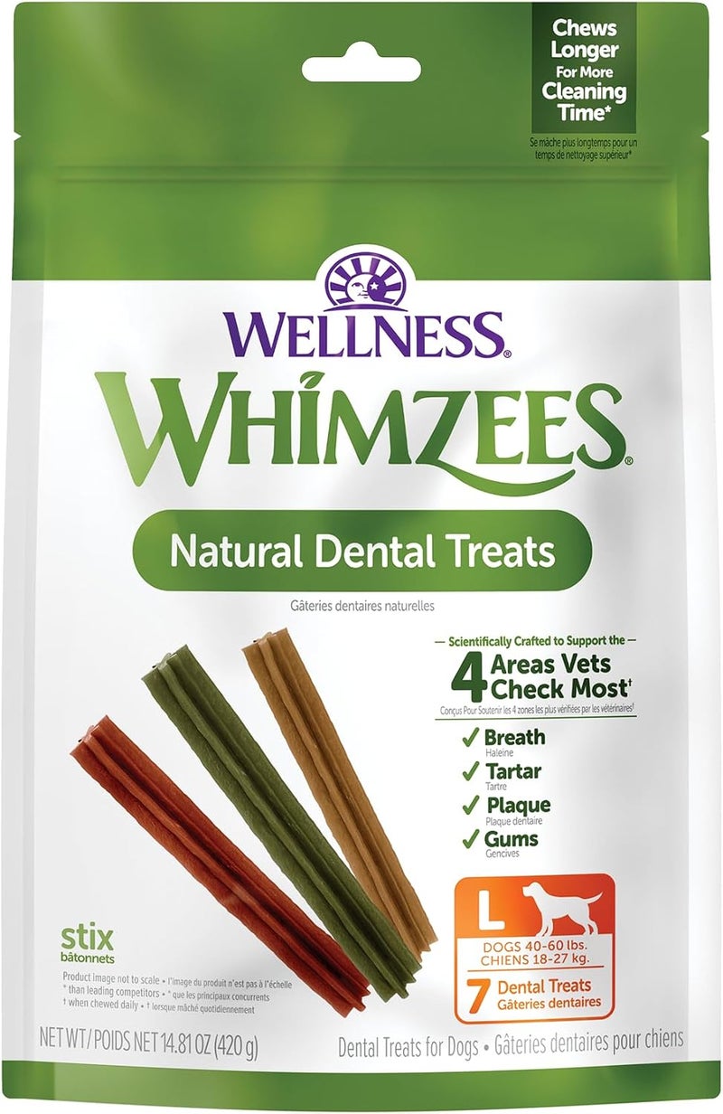 WHIMZEES by Wellness Stix Natural Dental Chews for Dogs, Long Lasting Treats, Grain-Free, Freshens Breath, Large Breed, 7 count - Image 1