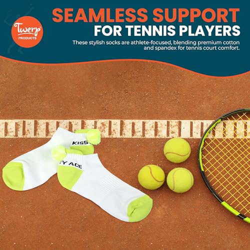 Twerp Tennis Socks for Women - Funny Tennis Socks with Tennis Ball Pompom - Great Gift for Tennis Players White, Green One Size - Image 4