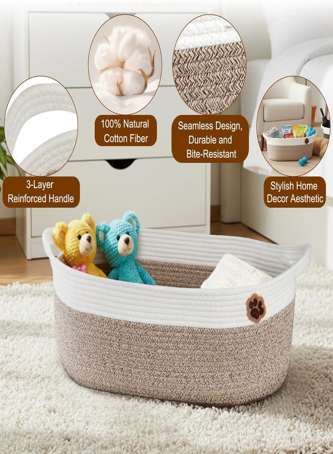 SZEE 2 Pack 30L Large Dog Toy Basket, Nursery Storage Basket for Organizing, Woven Rope Toys Storage for Living Room/Bedroom, Toy Box and Bin with Reinforced Handles, 19.7"×11"×7.9", Brown+Gray - Image 3