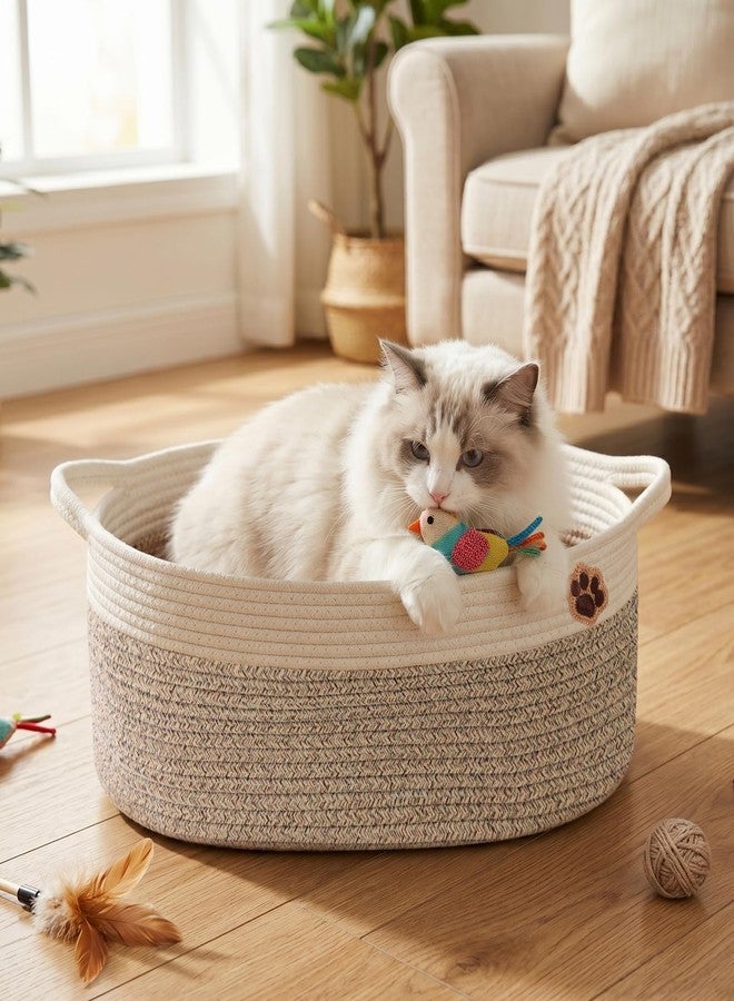 SZEE 2 Pack 30L Large Dog Toy Basket, Nursery Storage Basket for Organizing, Woven Rope Toys Storage for Living Room/Bedroom, Toy Box and Bin with Reinforced Handles, 19.7"×11"×7.9", Brown+Gray - Image 5