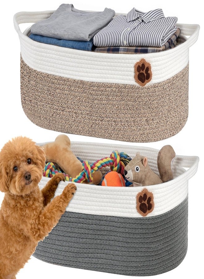 SZEE 2 Pack 30L Large Dog Toy Basket, Nursery Storage Basket for Organizing, Woven Rope Toys Storage for Living Room/Bedroom, Toy Box and Bin with Reinforced Handles, 19.7"×11"×7.9", Brown+Gray - Image 1