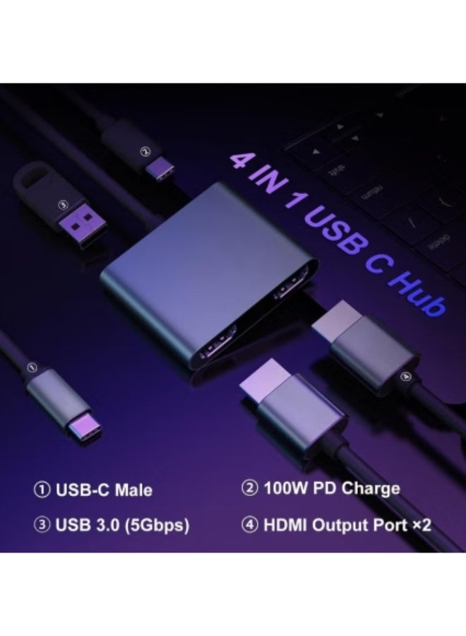 USB C to Dual HDMI Splitter, 2-Monitor Display Adapter, Type C HDMI Hub for Laptops  - Image 4
