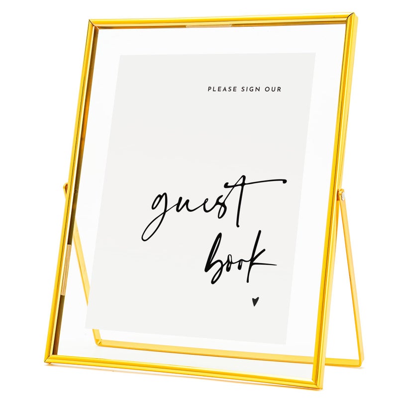 Calculs Please Sign Clear Glass Gold Sign Holder 8x10in Gold Glass Picture Frames Menu Holder for Wedding Party Table Sign