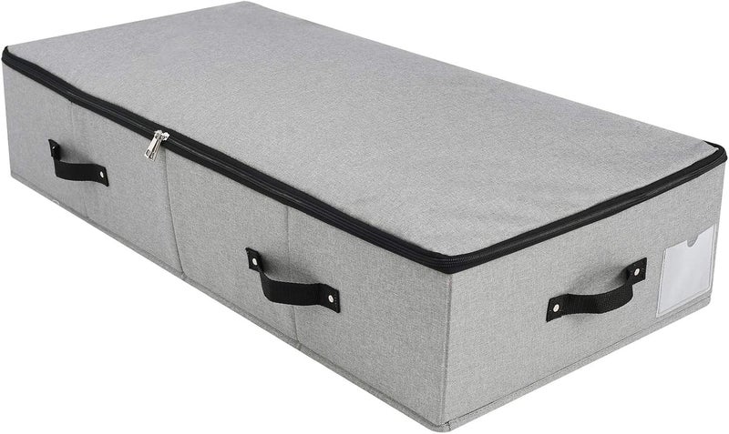 Omygarden Rigid Folding Fabric Underbed Storage Box with Handles, Zipper Lid, Blankets Clothes Storage Container for Bedroom and Wardrobe, 90 × 42 × 18 cm, Dark Grey - Image 1