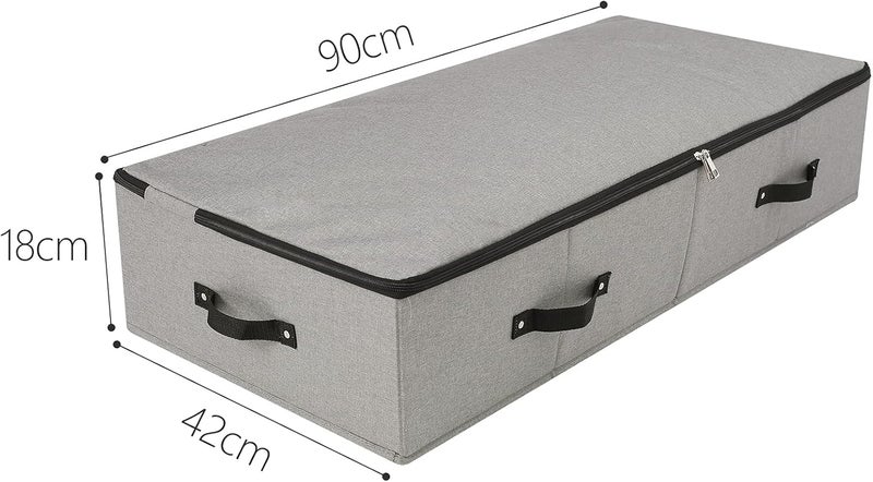 Omygarden Rigid Folding Fabric Underbed Storage Box with Handles, Zipper Lid, Blankets Clothes Storage Container for Bedroom and Wardrobe, 90 × 42 × 18 cm, Dark Grey - Image 2