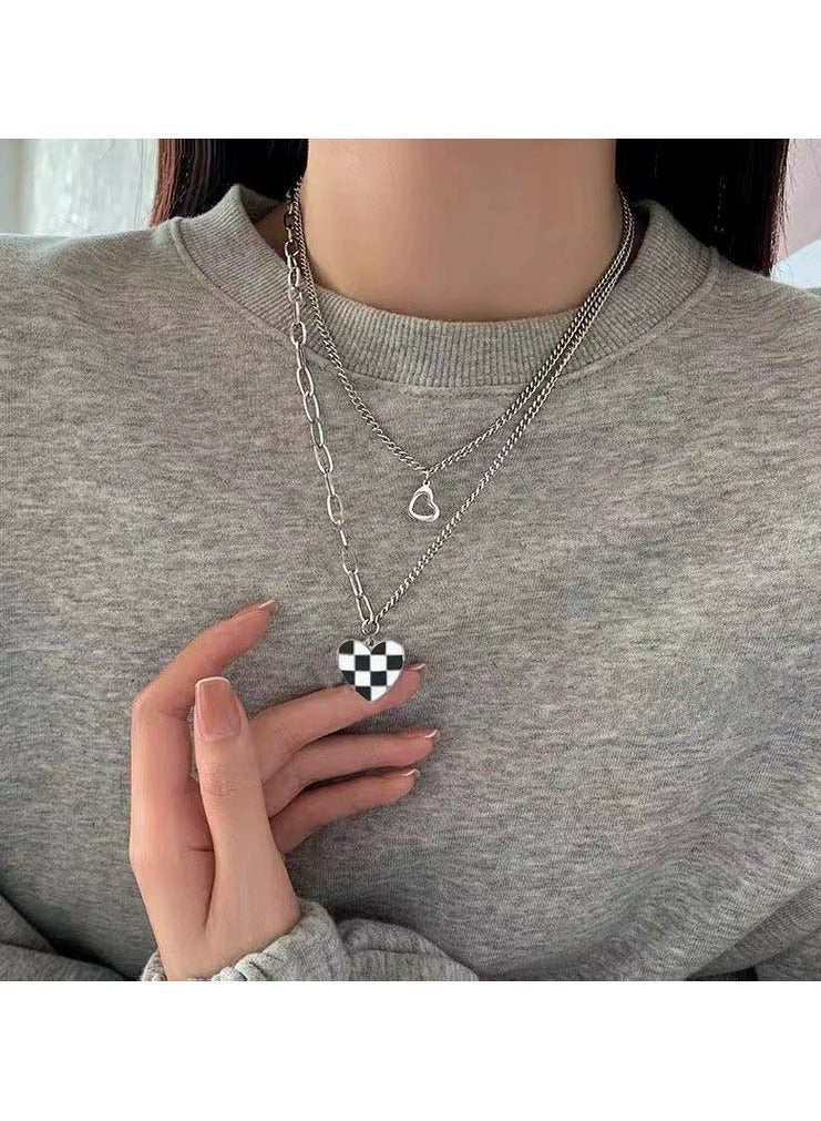 Goolsky قلادة قلب مزدوجة الطبقات ومربعات – جمالية عصرية بسيطة، سلسلة فريدة على عظمة الترقوة - Image 1