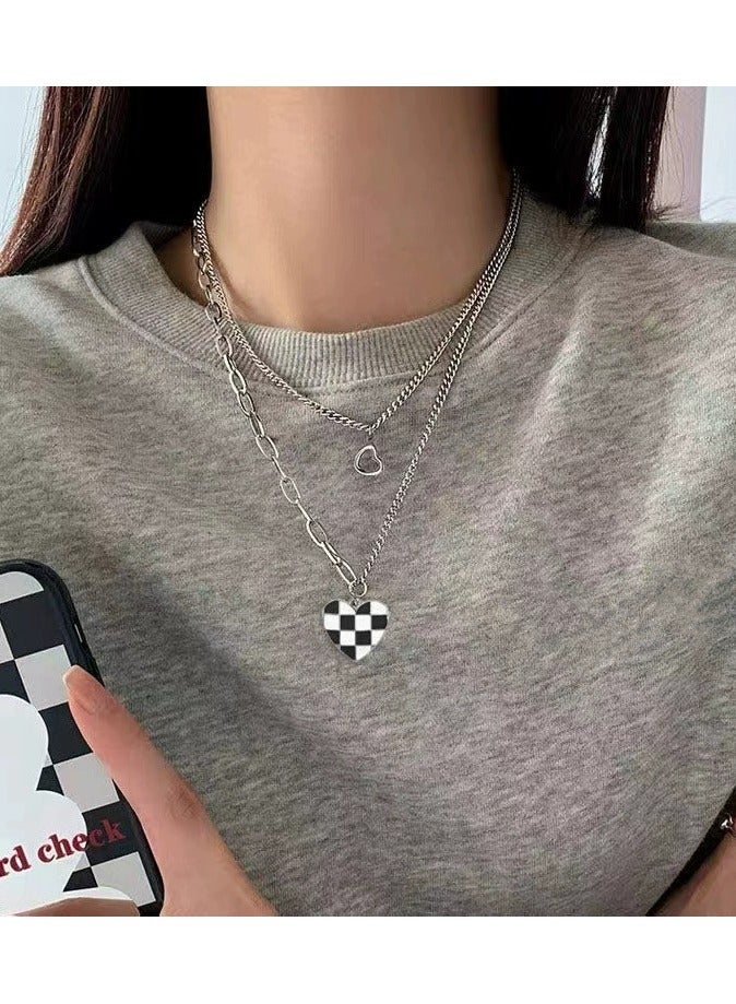 Goolsky قلادة قلب مزدوجة الطبقات ومربعات – جمالية عصرية بسيطة، سلسلة فريدة على عظمة الترقوة - Image 3