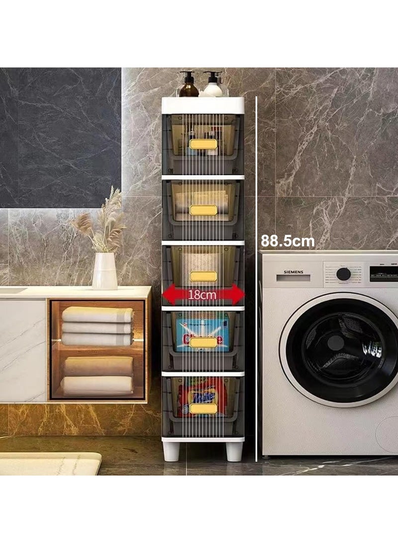انسجام خزانة تخزين ضيقة ذات 5 طبقات، خزائن تخزين عمودية مع أدراج، خزانة ضيقة رفيعة، تصميم مقاوم للماء، منظم متعدد الوظائف لغرفة النوم والحمام - Image 2