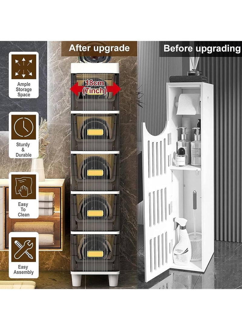 انسجام خزانة تخزين ضيقة ذات 5 طبقات، خزائن تخزين عمودية مع أدراج، خزانة ضيقة رفيعة، تصميم مقاوم للماء، منظم متعدد الوظائف لغرفة النوم والحمام - Image 4