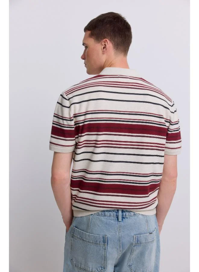 Springfield  Irregular striped knit polo shirt for Men | Best Price UAE