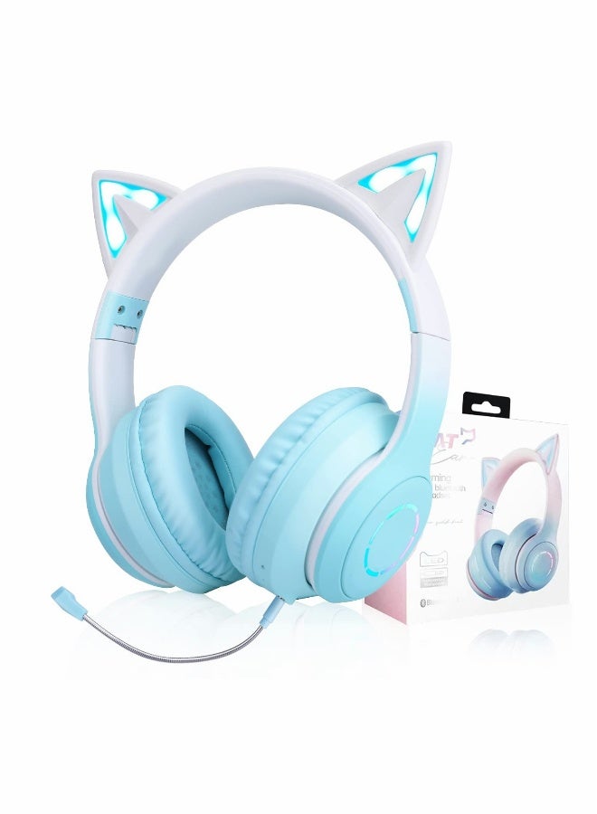 Cat Ear Kids Bluetooth Headphones for Girls for School Wired Gaming Headset with Microphone Jack Adjustable Headband Teens Toddlers Wireless Earphones for Tablet or PC - Image 1