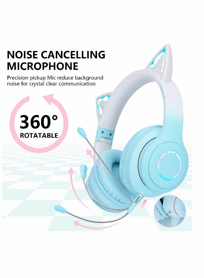 Cat Ear Kids Bluetooth Headphones for Girls for School Wired Gaming Headset with Microphone Jack Adjustable Headband Teens Toddlers Wireless Earphones for Tablet or PC - Image 5