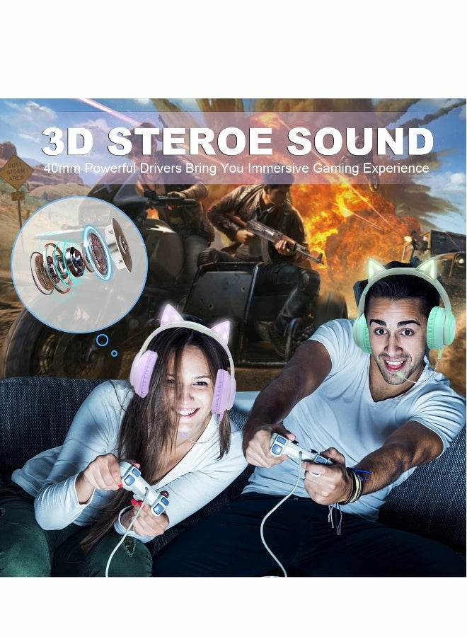 Cat Ear Kids Bluetooth Headphones for Girls for School Wired Gaming Headset with Microphone Jack Adjustable Headband Teens Toddlers Wireless Earphones for Tablet or PC - Image 3